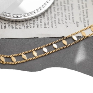 Double-layered 18K gold plated titanium steel necklace with oval willow leaf pendants