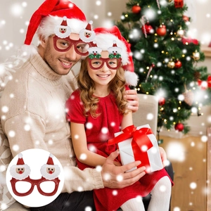 Festive red glitter Santa Claus glasses for Christmas parties worn by family models