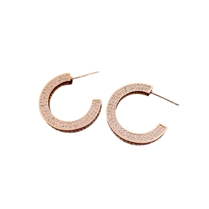 Elegant 14k gold plated C-shaped hoop earrings with shimmering pave-set micro zircons