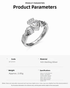 Macro detail of S925 sterling silver Claddagh ring with heart zircon and crown design