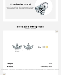 Specifiche dettagliate dei perni a corona in argento S925 con dimensioni e peso