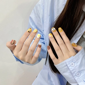 Handmade 3D cartoon press-on nails featuring cute yellow chick and egg relief patterns