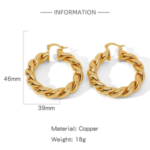 Diagramma tecnico con dimensioni 46mm x 39mm per orecchini a cerchio dorati ritorti