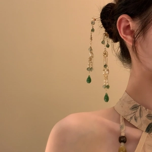 Épingle à cheveux de style chinois avec glands verts et perles pour femme