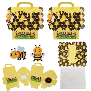 DIY bumblebee candy gift boxes with handle honeycomb pattern and cartoon bee card tags