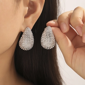 Elegant 18K gold-plated teardrop earrings with shimmering pave-set crystals for women