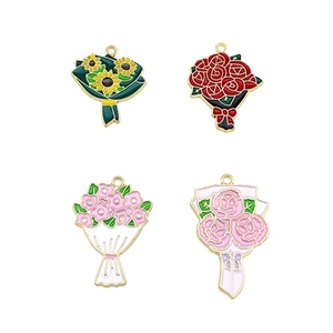 Enamel alloy floral charms including sunflower and rose bouquets for DIY jewelry making