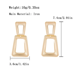Golden trapezoid geometric earrings with brushed metal texture for women