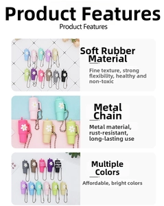 Detailed view of colorful soft silicone mini cup keychains with floral daisy charms