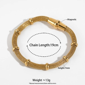 Golden magnetic mesh bamboo link bracelet for women made of durable stainless steel