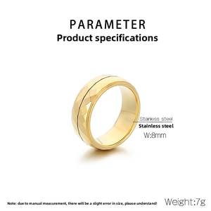 Detail view of 8mm faceted stainless steel ring with polished inner surface and 7g weight