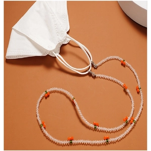 Beaded cherry mask chain and eyewear strap with transparent crystals and lobster clasp