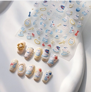 3D embossed nail stickers featuring Alice in Wonderland rabbits and playing cards
