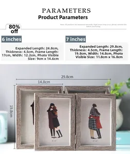 Size chart for 6-inch and 7-inch folding wooden frames with detailed dimensions