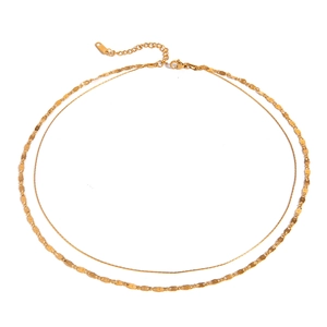 Minimalist double-layered gold stainless steel necklace on a clean white background