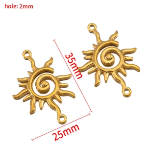 Gold stainless steel sun spiral pendant 35mm x 25mm dimensions and hole size display