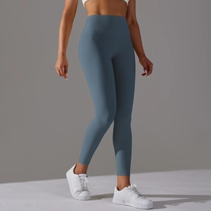 Legging de yoga bleu gris à taille haute avec coupe sans couture douce pour le fitness