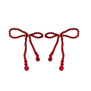 Boucles d'oreilles nœud en cristal rouge avec pampilles perlées style vintage chic