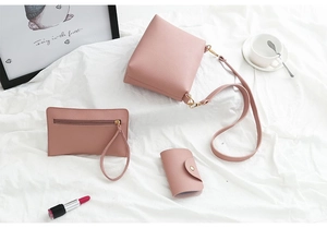 Hochwertiges rosa Leder-Taschenset mit Narbenprägung, Umhängetasche und Etui