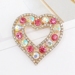 Zinc alloy hollow heart charm accessory with pink rhinestones for DIY phone cases and shoes