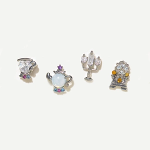 Beauty and the Beast character stud earrings set in rose gold with zircon accents