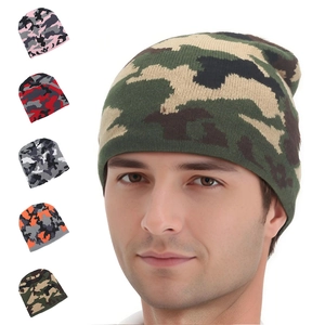 Camouflage Knitted Beanie Hat Acrylic Jacquard Warm Windproof Outdoor Hip Hop Skull Cap For Men Women Streetwear