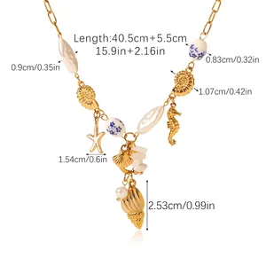 Detailed technical specifications and sizing for the stainless steel ocean charm necklace