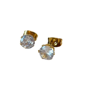 Classic 18k gold plated titanium earrings with six-prong set brilliant cubic zirconia