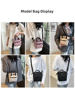 Collage of multi-functional mini crossbody bags in pink, white, and black nylon fabric