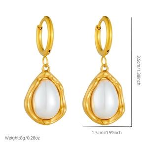 Vintage French style gold-plated stainless steel pearl water-drop earrings for women