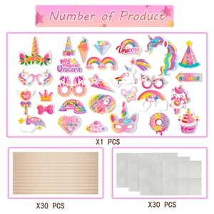 25-piece unicorn party photo booth props set with rainbow designs and sticks for birthdays