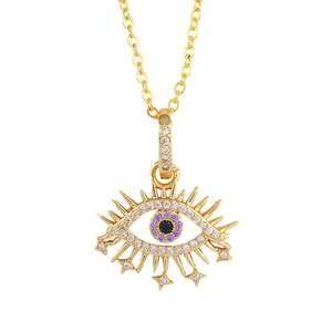 Gold plated Turkish evil eye necklace with crystals and small hanging stars charm