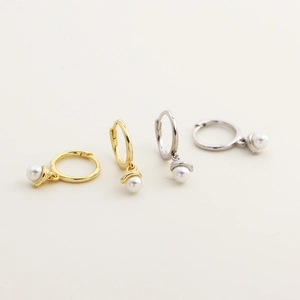 S925 silver snake hoop earrings with pearl charms in gold and silver finishes