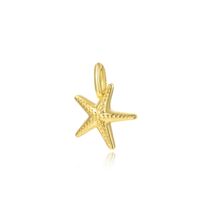 Golden starfish pendant with beaded texture and top ring for DIY jewelry making