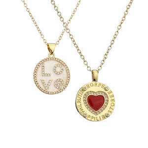 Fashion Copper Necklace With Round Pendant Micro Pave Cubic Zirconia Heart Moon Star Celestial Jewelry For Women