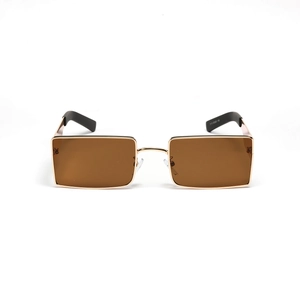 Vintage rectangular metal sunglasses for men with brown lenses and black temple arms