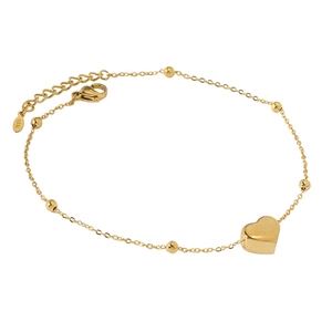 Tobillera de acero de titanio chapado en oro de 18K con dije de corazón y perlas