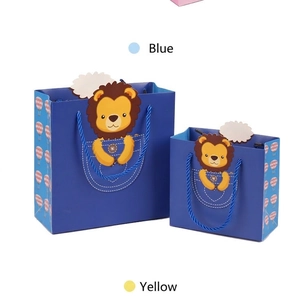 Lot de sacs cadeaux en papier lion bleu avec anses pour fêtes d'anniversaire