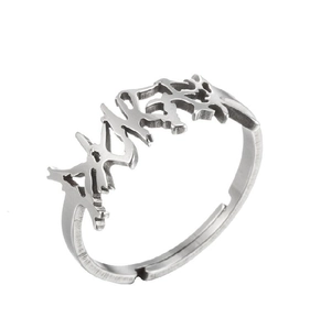 Irregular thorn-shaped stainless steel open ring with silver gothic punk aesthetic