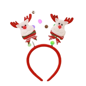 Christmas Reindeer Headband with Red Antlers and Striped Bows for Holiday Party