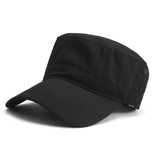 Classic black ripstop military flat top cap with breathable metal eyelets for outdoor wear
