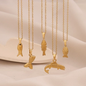 Fish Mermaid Tail Pendant Necklace Stainless Steel Gold Plated Dainty Animal Jewelry For Women Minimalist Fashion Accessory