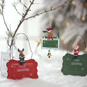Christmas Metal Hanging Sign Resin Santa Reindeer Snowman Plaque Merry Christmas Decorative Door Wall Tree Ornament