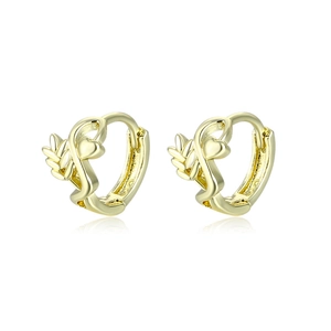 Minimalist 18K gold heart-shaped hoop earrings with elegant wheat ear hollow design