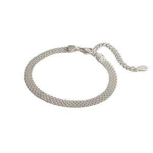 Minimalistisches S925 Sterling Silber Webarmband mit verstellbarem Verschluss für Damen