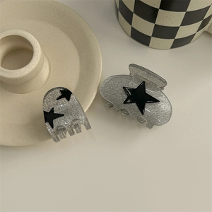 Y2K Style Silver Glitter Star Hair Claw Clip For Women Black Pentagram Shark Clip Trendy Cool Girl Hair Accessories