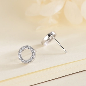 Polished S925 sterling silver hollow hoop earrings with pavé cubic zirconia accents