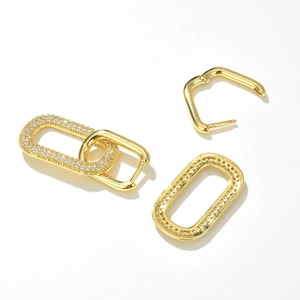 U-shaped gold-plated link earrings with zircon micro-paving in a minimalist modern style
