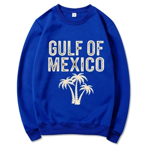 Royal blue Gulf Of Mexico beach sweatshirt with palm tree print and long sleeves