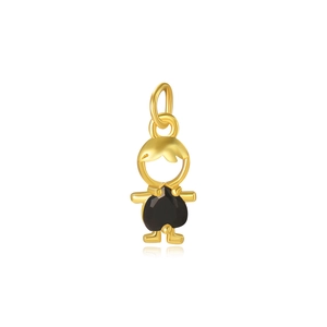 Detail of gold boy pendant featuring a black inverted heart gemstone for DIY jewelry